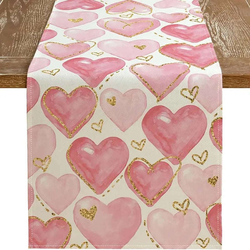 Blync Pink Hearts Valentines Table Runner ï¼Œ13 x 72 Inch Rectangular Tablecloth Decorations for Wedding Birthday Anniversary Party - Image 1