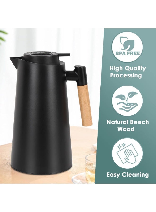 كيلا ترمس حراري، سعة 1 لتر، إبريق معزول مع شاشة عرض درجة الحرارة، وعاء قهوة محكم الغلق (بدون تسريب، بدون تقطير) - أسود أنيق - Image 5