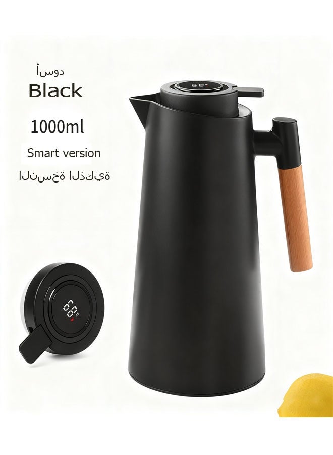 كيلا ترمس حراري، سعة 1 لتر، إبريق معزول مع شاشة عرض درجة الحرارة، وعاء قهوة محكم الغلق (بدون تسريب، بدون تقطير) - أسود أنيق - Image 1