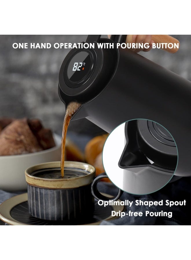 كيلا ترمس حراري، سعة 1 لتر، إبريق معزول مع شاشة عرض درجة الحرارة، وعاء قهوة محكم الغلق (بدون تسريب، بدون تقطير) - أسود أنيق - Image 4