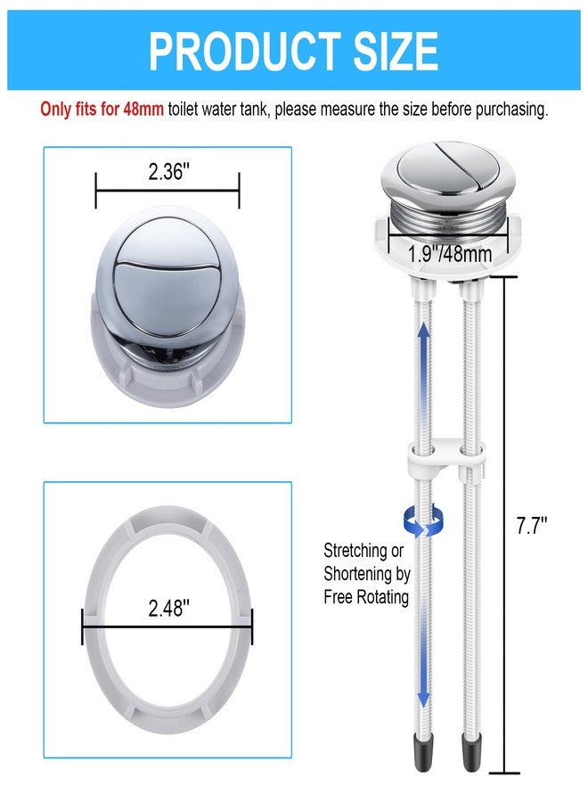 Enhon 2pack 48mm Toilet Tank Buttons, Flush Valve Dual Push Button Replacement Adjustable, Compatible with Glacier Bay Aquasource, American Standard, Twfords, Armitage Shanks, Geberit - Image 2