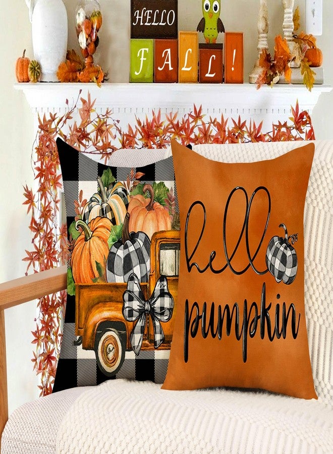 4TH Emotion Fall Pillow Covers 18x18 Set of 4 Thanksgiving Buffalo Check Farmhouse Decorations Orange Pumpkin Outdoor Autumn Farm Truck Pillows Decorative Throw Cushion Case for Home Decor S23F22 - Image 3