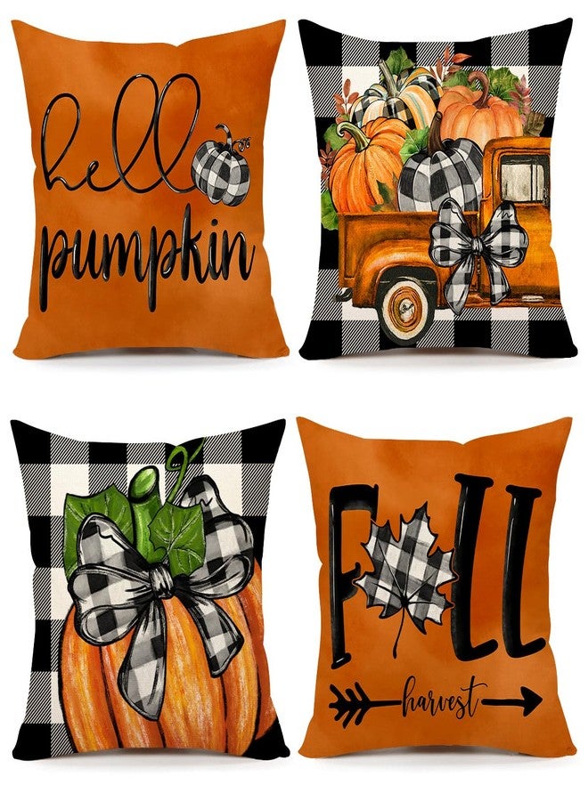 4TH Emotion Fall Pillow Covers 18x18 Set of 4 Thanksgiving Buffalo Check Farmhouse Decorations Orange Pumpkin Outdoor Autumn Farm Truck Pillows Decorative Throw Cushion Case for Home Decor S23F22 - Image 1