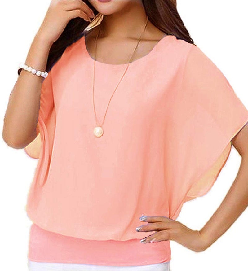 VIISHOW Women's Loose Casual Short Sleeve Chiffon Top T-Shirt Blouse (X-Large, Light Pink) - Image 3
