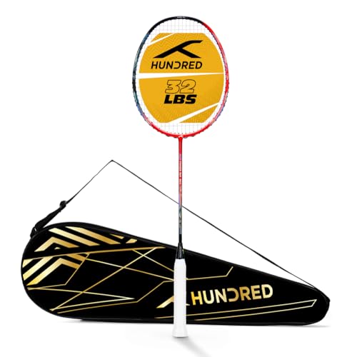 Hundred Carbon Fibre Power Ray 900 Unstrung Badminton Racket with Full Cover | 79 Grams | Maximum Tension ?32 Lbs (Orange Red/Black) - Image 1