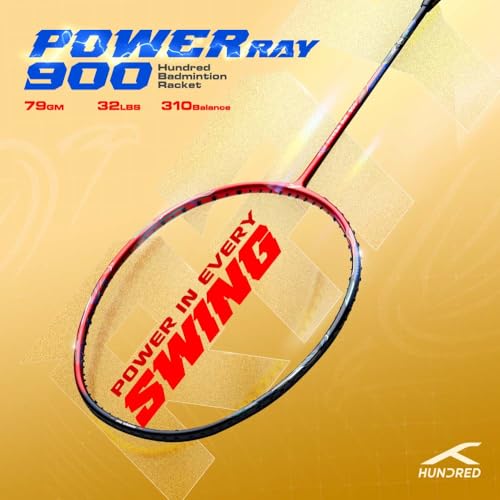 Hundred Carbon Fibre Power Ray 900 Unstrung Badminton Racket with Full Cover | 79 Grams | Maximum Tension ?32 Lbs (Orange Red/Black) - Image 2