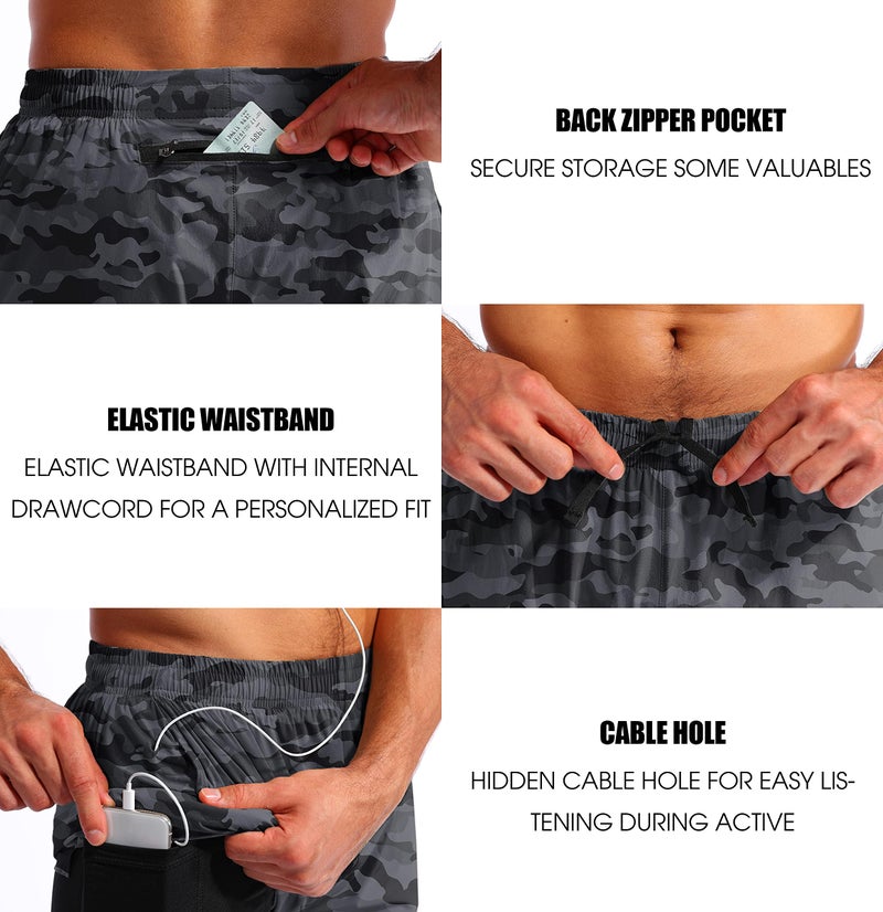 Pudolla Men’s 2 in 1 Running Shorts 5" Quick Dry Gym Athletic Workout Shorts for Men with Phone Pockets(Black Camo X-Large) - Image 5