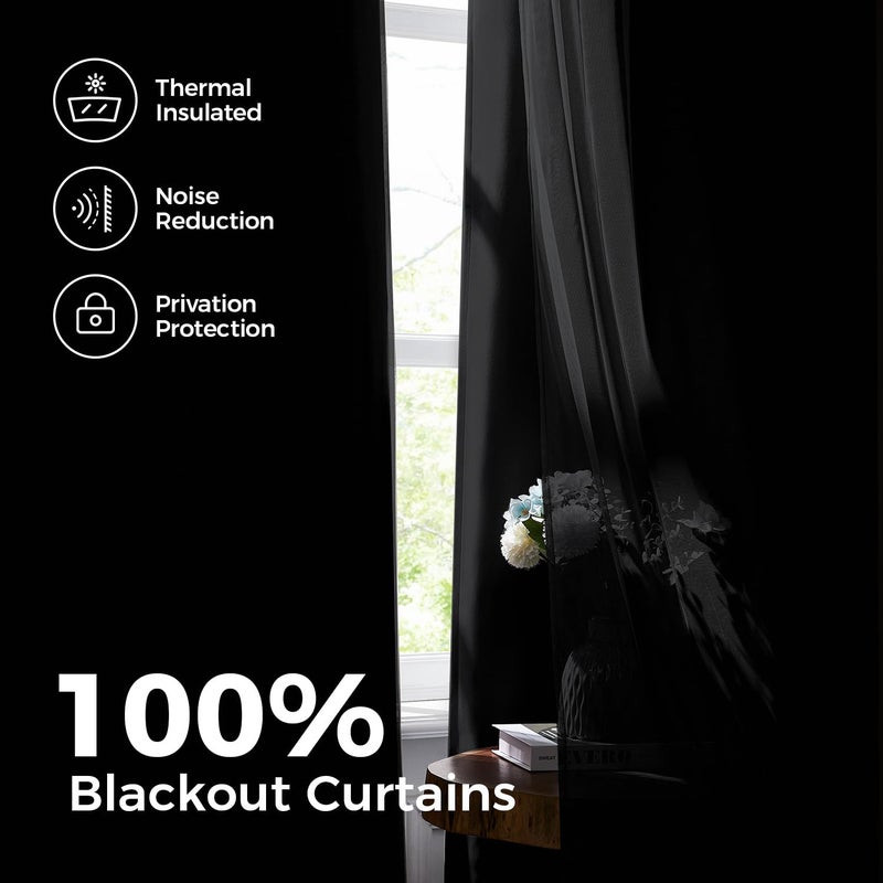 Swandream 100% Blackout Curtains for Bedroom, Double Layer Black Curtains, Black Out Curtain 84 inch Long with Sheer Overlay for Living Room, Room Darkening Window Drapes with Grommet, 52" W x 84" L - Image 3