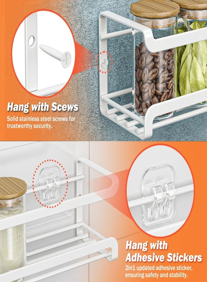 Bunoxea Spice Rack wall mounted 2 Pack, Space-Saving Spice Organizer for Spice Jars and Seasonings,Screw or Adhesive Hanging Spice Rack Organizer for Your Kitchen Cabinet,or Pantry Door,White - Image 4