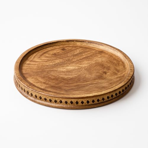 CRAFTYKART Round Wood Serving Tray, Rustic Nesting Trays Stackable Platters for Serving Cakes, Pastries, Snacks, Breakfast,Decorative Wooden Beaded Tray 10 inches Centerpiece for Dining & Coffee Table - Image 4