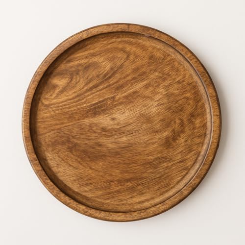 CRAFTYKART Round Wood Serving Tray, Rustic Nesting Trays Stackable Platters for Serving Cakes, Pastries, Snacks, Breakfast,Decorative Wooden Beaded Tray 10 inches Centerpiece for Dining & Coffee Table - Image 5