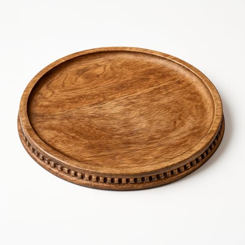 CRAFTYKART Round Wood Serving Tray, Rustic Nesting Trays Stackable Platters for Serving Cakes, Pastries, Snacks, Breakfast,Decorative Wooden Beaded Tray 10 inches Centerpiece for Dining & Coffee Table - Image 3
