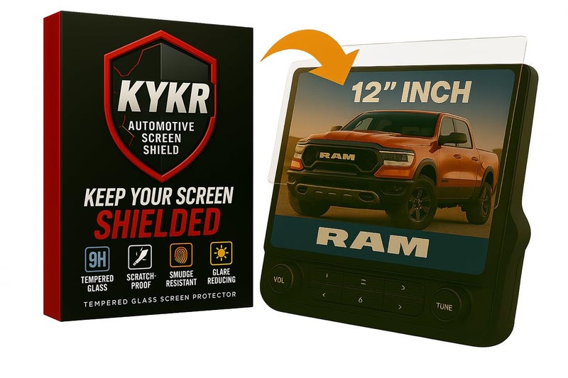 Kykr 12 inches Tempered Glass Screen Protector for 2019-2025 Dodge Ram 1500, 2500, 3500, 9H Hardened, Anti-Glare, and Anti-Scratch Glass, Easy to Apply, Water-Resistant Car Accessories, Gloss - Image 1