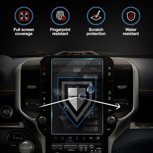 Kykr 12 inches Tempered Glass Screen Protector for 2019-2025 Dodge Ram 1500, 2500, 3500, 9H Hardened, Anti-Glare, and Anti-Scratch Glass, Easy to Apply, Water-Resistant Car Accessories, Gloss - Image 5