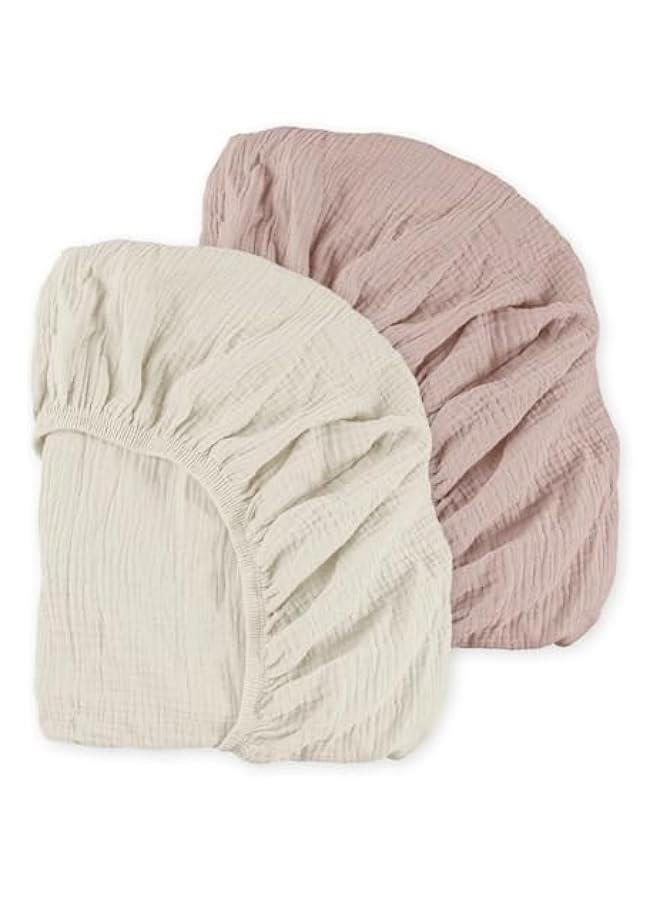 Muslin Mini Crib Sheets, 2 Pack for Baby Boy and Girl, Soft Breathable Stretchy Baby Pack N Play Mattress and Mini Cribs Sheet, Universal Fitted Portable/Mini Crib Mattresses (Gentle Colors) - Image 1
