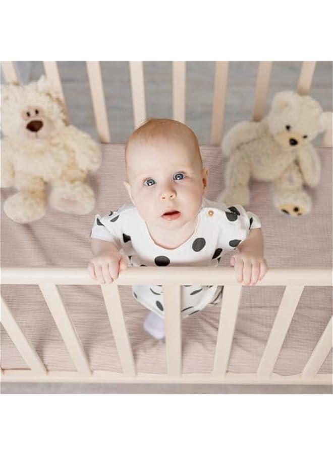 Muslin Mini Crib Sheets, 2 Pack for Baby Boy and Girl, Soft Breathable Stretchy Baby Pack N Play Mattress and Mini Cribs Sheet, Universal Fitted Portable/Mini Crib Mattresses (Gentle Colors) - Image 4