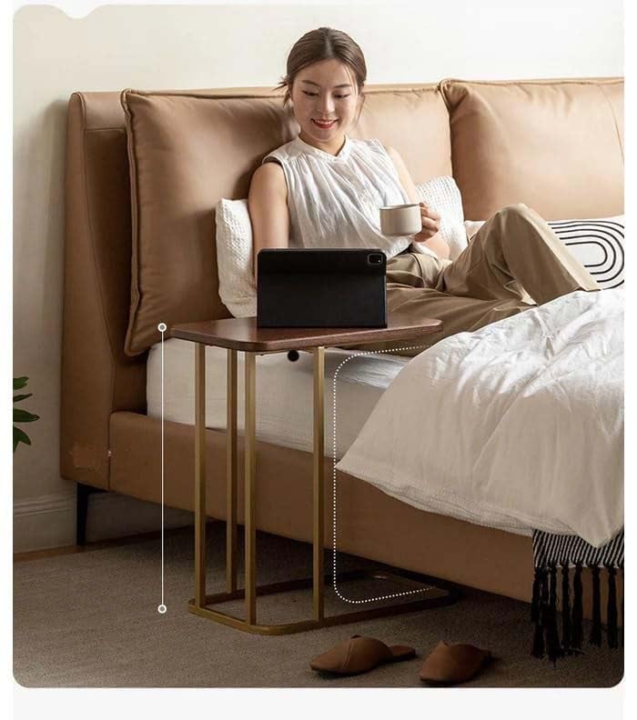 DDS Dream Decor Shoppee Slim C Shaped Side Table, Iron Frame MDF Top Modern Accent Coffee Table Compact Bedroom Bedside Tables Lamp Table with Metal Frame Living & Bed Room Decor (Brown Gold) - Image 3