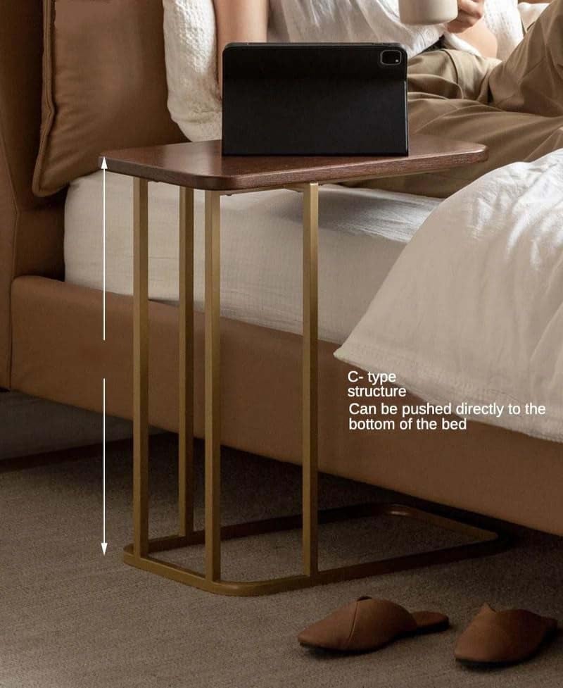 DDS Dream Decor Shoppee Slim C Shaped Side Table, Iron Frame MDF Top Modern Accent Coffee Table Compact Bedroom Bedside Tables Lamp Table with Metal Frame Living & Bed Room Decor (Brown Gold) - Image 2