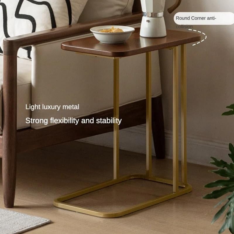 DDS Dream Decor Shoppee Slim C Shaped Side Table, Iron Frame MDF Top Modern Accent Coffee Table Compact Bedroom Bedside Tables Lamp Table with Metal Frame Living & Bed Room Decor (Brown Gold) - Image 4