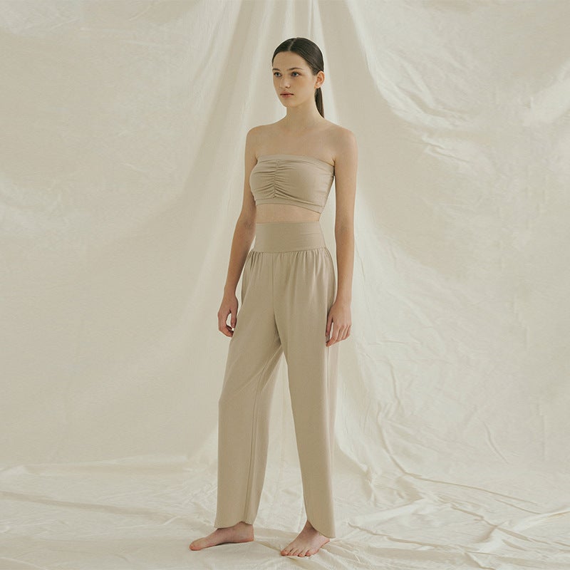 كوينج 2023 Summer Yoga Set Sleeveless Crop Top Palazzo Pants Grass Green - Image 4