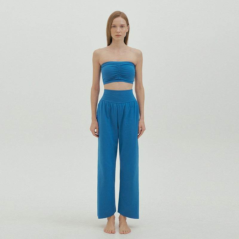 كوينج 2023 Summer Yoga Set Sleeveless Crop Top Palazzo Pants Grass Green - Image 2