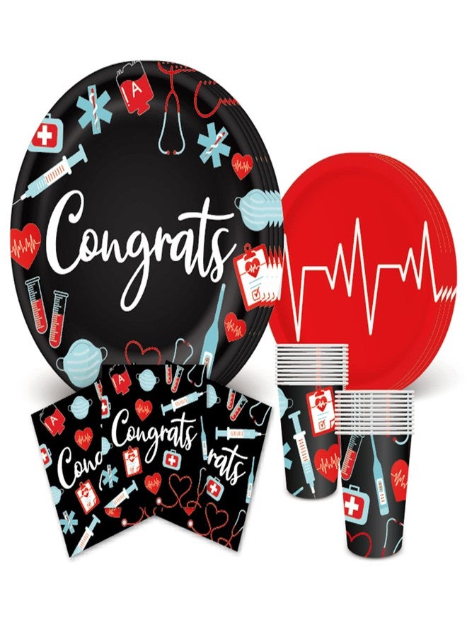 Whaline 125Pcs Nurse Graduation Party Decorations Doctor Nurse Party Tableware Set Congrats Grad Disposable Dinnerware Set 50Pcs Paper Plates 50Pcs Napkin 25Pcs Cups for Graduation Party Supplies - Image 1