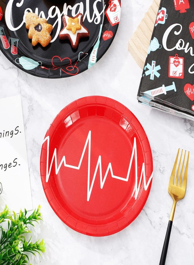 Whaline 125Pcs Nurse Graduation Party Decorations Doctor Nurse Party Tableware Set Congrats Grad Disposable Dinnerware Set 50Pcs Paper Plates 50Pcs Napkin 25Pcs Cups for Graduation Party Supplies - Image 3