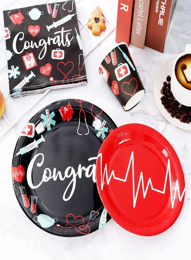 Whaline 125Pcs Nurse Graduation Party Decorations Doctor Nurse Party Tableware Set Congrats Grad Disposable Dinnerware Set 50Pcs Paper Plates 50Pcs Napkin 25Pcs Cups for Graduation Party Supplies - Image 5