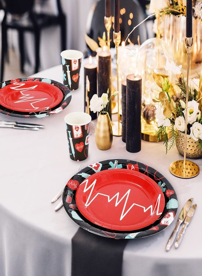 Whaline 125Pcs Nurse Graduation Party Decorations Doctor Nurse Party Tableware Set Congrats Grad Disposable Dinnerware Set 50Pcs Paper Plates 50Pcs Napkin 25Pcs Cups for Graduation Party Supplies - Image 4