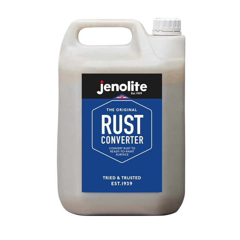 JENOLITE محول الصدأ جينوليت للمعادن 5 ل (1.32 جالون) . كل شيء في واحد سريع المفعول قائم على الماء لإصلاح الصدأ ومثبط وطبقة أساسية. يحول الصدأ إلى سطح جاهز للدهان. صنع في بريطانيا. - Image 1