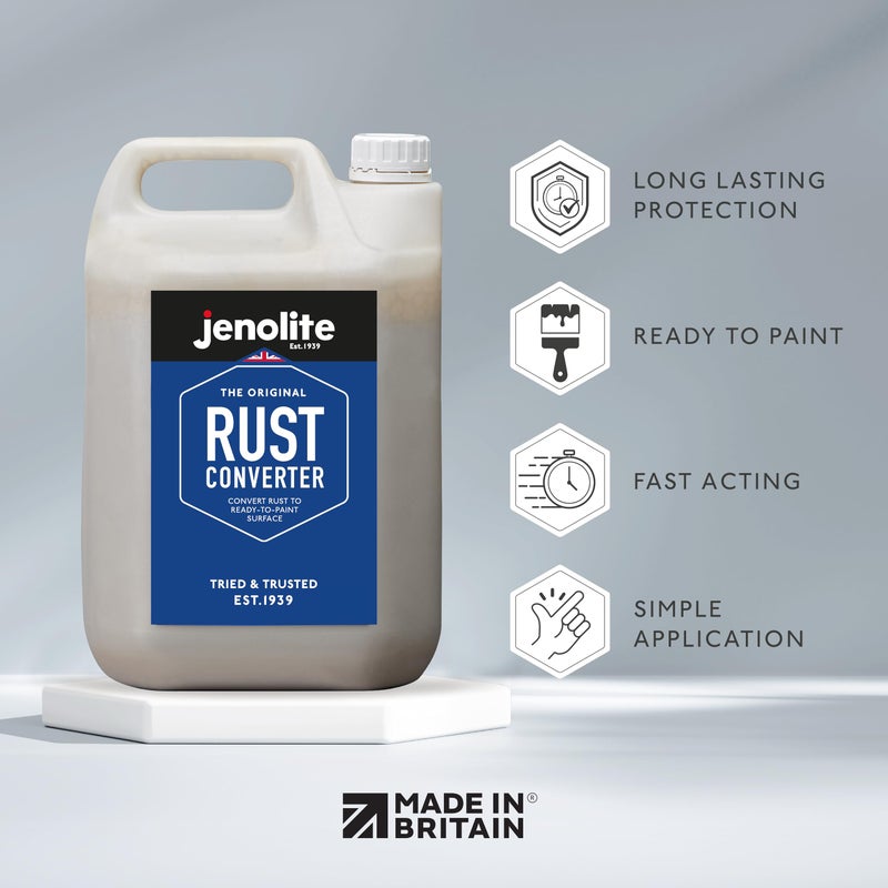 JENOLITE محول الصدأ جينوليت للمعادن 5 ل (1.32 جالون) . كل شيء في واحد سريع المفعول قائم على الماء لإصلاح الصدأ ومثبط وطبقة أساسية. يحول الصدأ إلى سطح جاهز للدهان. صنع في بريطانيا. - Image 2