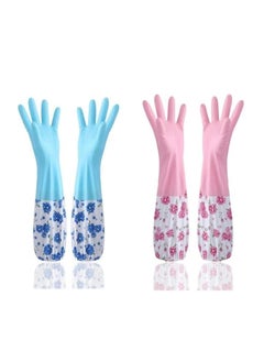 TIXDREEM TIXDREEM Dishwashing Cleaning Glove Rubber Latex PVC Flock lined Heavy Duty Hand gloves for Dishwashing Long Hand Gloves NonSlip Household Gloves for Laundry Gardening 2 Pair Blue Pink 