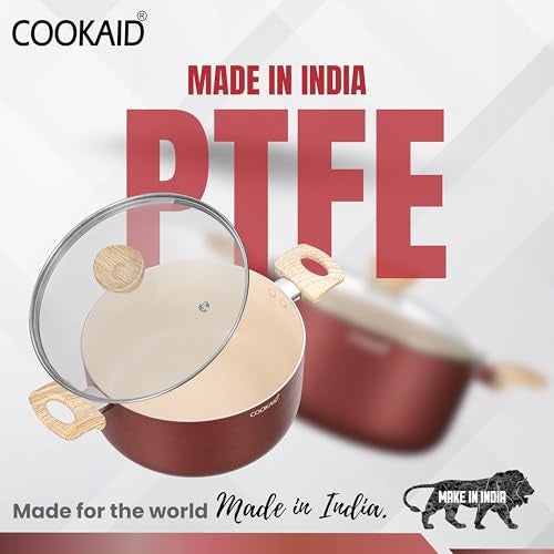 COOKAID Casserole Set of 3 | Casserole Set with Glass Lid | 8 Pcs Cookware Set | 2.8, 3.9 & 4.8 LTR with 2Pc Nylon Tools | ISI Certified | for Cooking | Ceramic Non Stick Cooking Pot - Metallic Cherry - Image 5