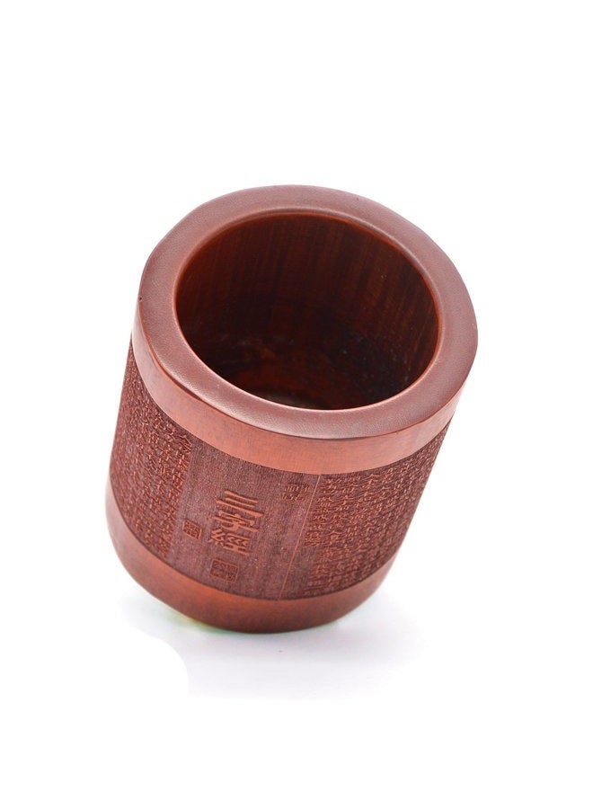 Medifier Vintage Chinese with Three Character Classic Worlds Bamboo Wood Desk Pen Pencil Cup Holder - Image 3