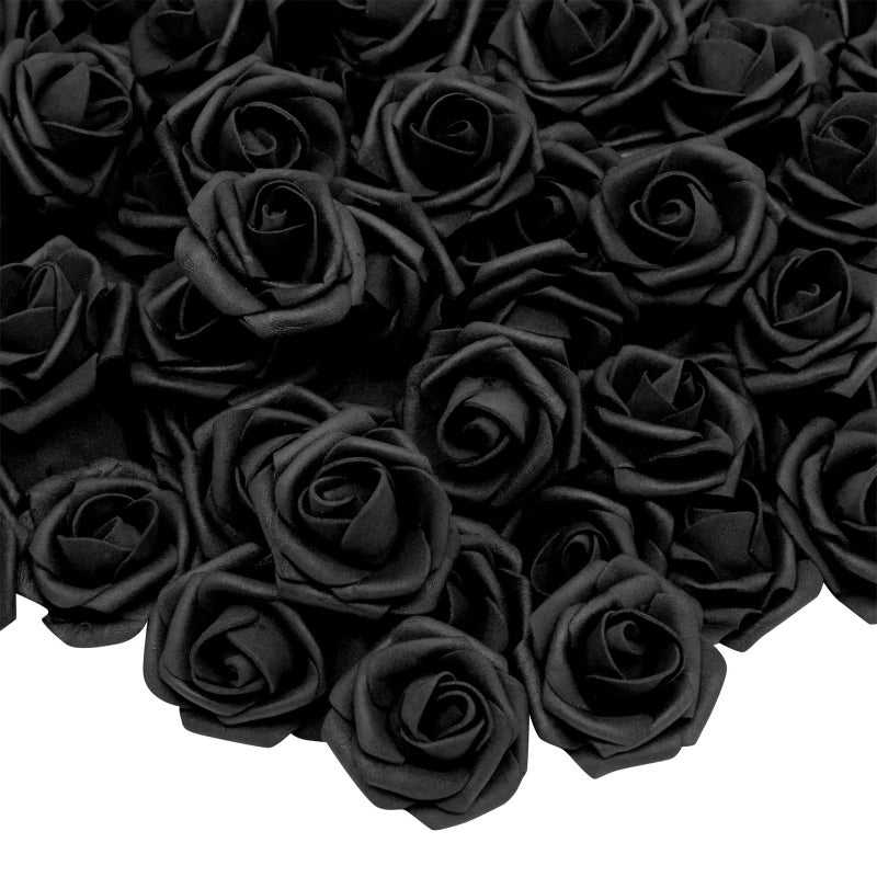 Bright Creations 100Pack Black Artificial Flowers Bulk Black Roses for Halloween Decorations Fake Foam Flowers for DIY Crafts Bouquets All Black Affair Party Decorations 3 Inches