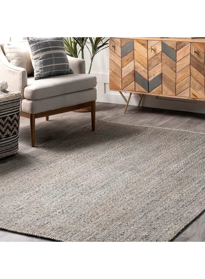 HANDPICKED FURNITURE Jute White Rectangular Carpet Ultra Soft Area Carpets For Bed Room Living Room And Dining Room Anti-Slip Floor Carpets Easy To Clean Made In India Grey - Image 1