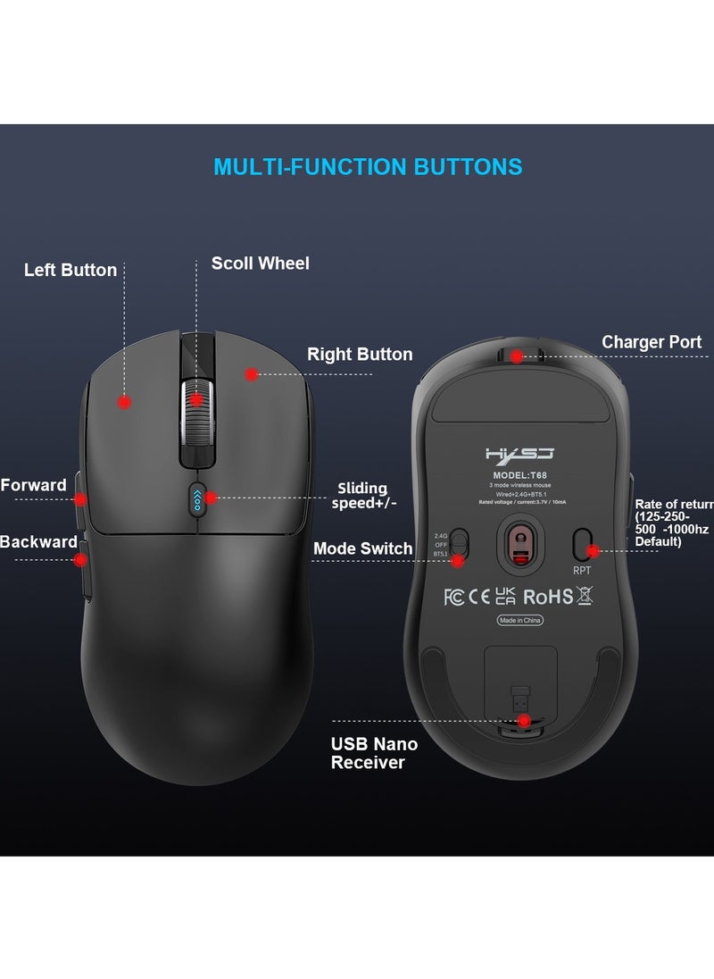 HXSJ - T68 Wireless Gaming Mouse 2.4G/Wired/BT For PC Laptop - Image 1