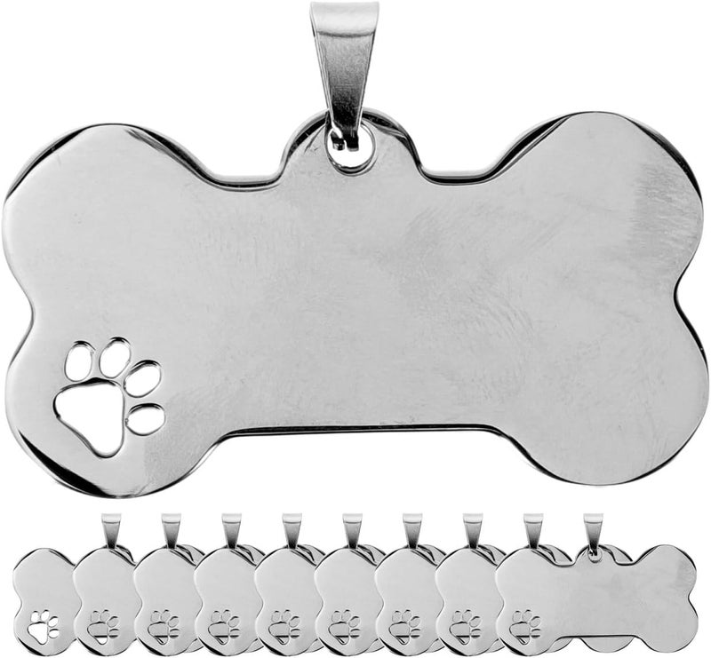 BUGUUYO Pack of 10 Dog Tags Blank Labels Metal Tags Blank Dog Tags for Engraving Personalised Dog Tags Dog Tag with Engraving for Pets Charm Small Silver - Image 1