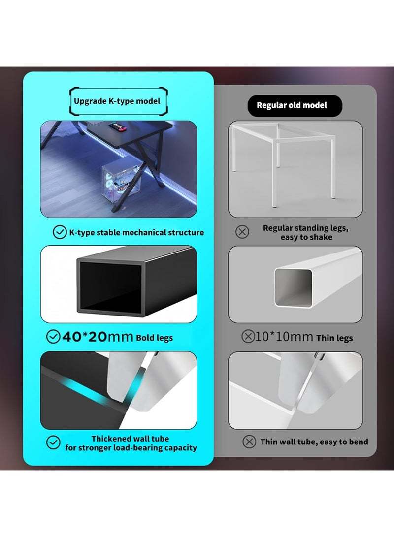 OHAHO 120CM Gaming Table,Gaming Desk, Computer Desk Home Office Desk Extra Large Modern Ergonomic Black PC Table Gamer Workstation (Black, 120x60x75cm) - Image 2