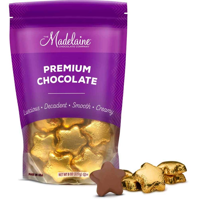 Madelaine Chocolate Gold Stars - Christmas Candy Party Favors - 24 Milk Chocolate Candy Individually Wrapped In Gold Foil for Party Decorations 8 Oz Bag - Image 1
