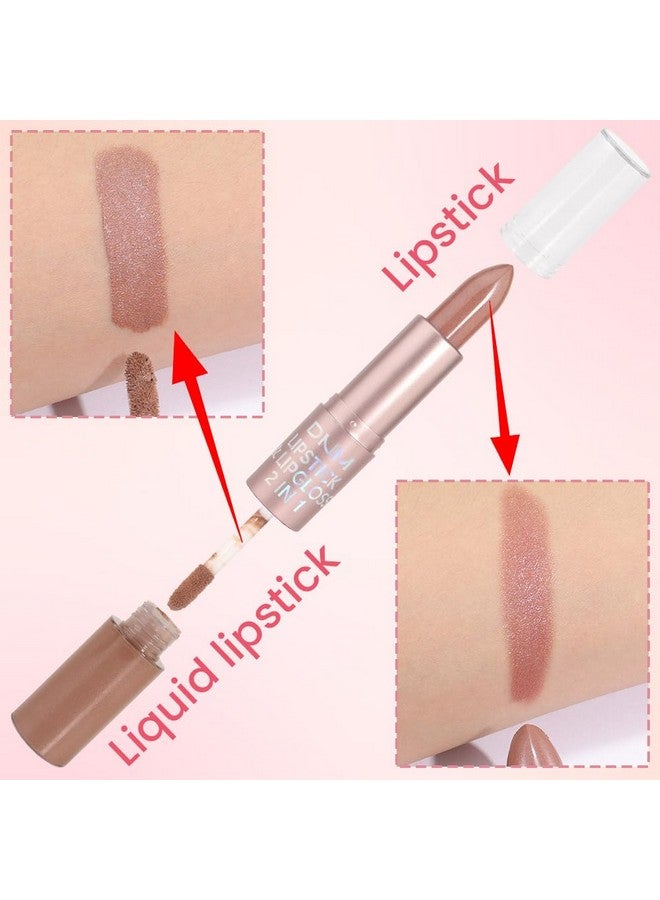 evpct 2 in 1 Nude Brown Glitter Shimmer Shiny lipstick & Liquid Lip Gloss, Metallic Dual Ended Lipstick with Hydrating Lightweight Formula, Shiny Glossy Lip Stick Makeup for Women stay on all Day 03 - Image 4