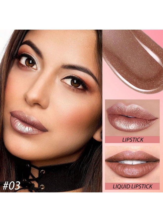evpct 2 in 1 Nude Brown Glitter Shimmer Shiny lipstick & Liquid Lip Gloss, Metallic Dual Ended Lipstick with Hydrating Lightweight Formula, Shiny Glossy Lip Stick Makeup for Women stay on all Day 03 - Image 2