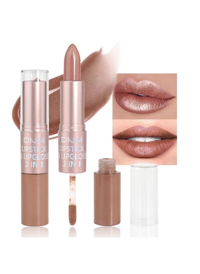 evpct 2 in 1 Nude Brown Glitter Shimmer Shiny lipstick & Liquid Lip Gloss, Metallic Dual Ended Lipstick with Hydrating Lightweight Formula, Shiny Glossy Lip Stick Makeup for Women stay on all Day 03 - Image 1