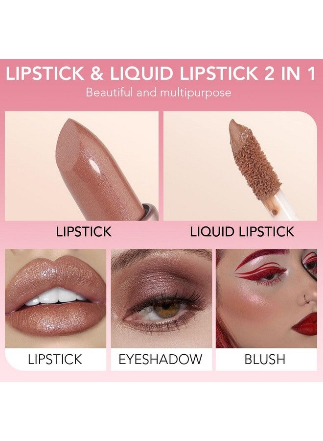 evpct 2 in 1 Nude Brown Glitter Shimmer Shiny lipstick & Liquid Lip Gloss, Metallic Dual Ended Lipstick with Hydrating Lightweight Formula, Shiny Glossy Lip Stick Makeup for Women stay on all Day 03 - Image 3