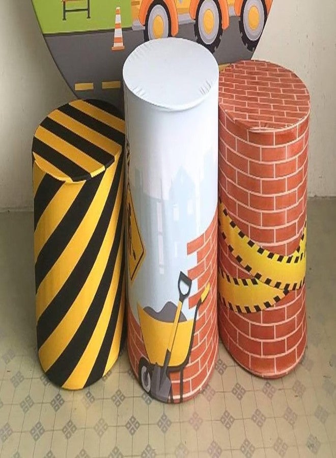 FiVan Construction Theme Pedestal Cover Plinth Decor Cloth Baby Birthday Party Prop Elastic Stretch Spandex for Metal Stands (D36cm(14.2") H75cm(29.5"),FUS-HP-2110) - Image 4