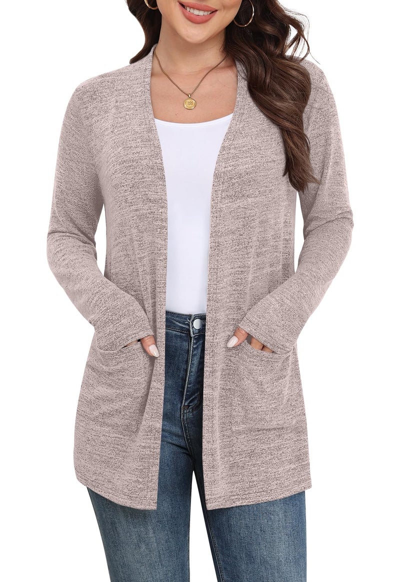 Yincro Womens Lightweight Cardigan Long Sleeve Open Front Casual Sweater Cardigans with Pockets (Gray Pink, XL) - Image 1
