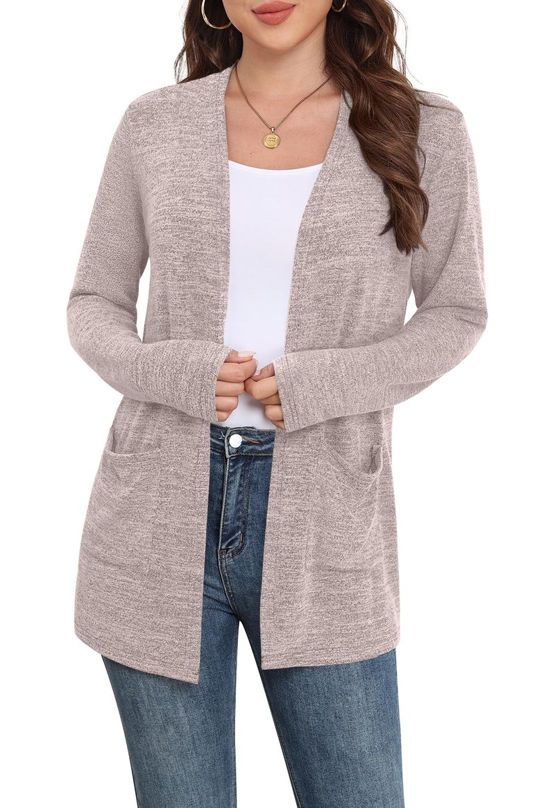 Yincro Womens Lightweight Cardigan Long Sleeve Open Front Casual Sweater Cardigans with Pockets (Gray Pink, XL) - Image 4