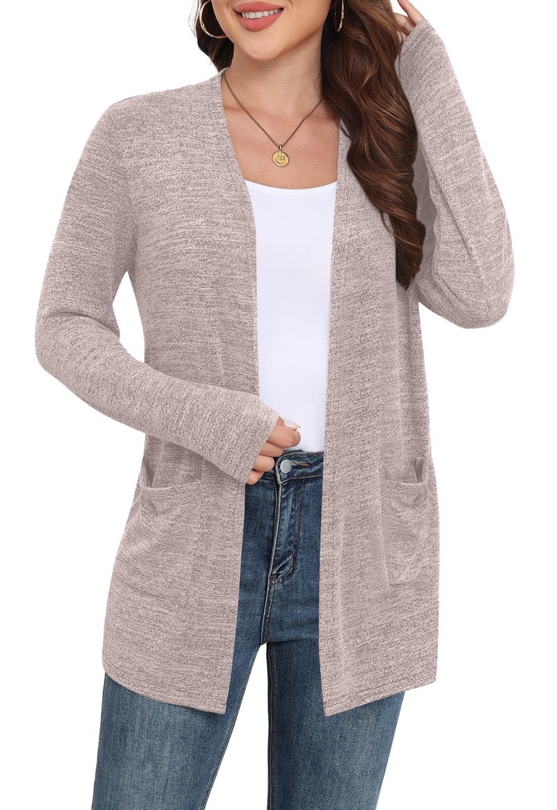 Yincro Womens Lightweight Cardigan Long Sleeve Open Front Casual Sweater Cardigans with Pockets (Gray Pink, XL) - Image 3