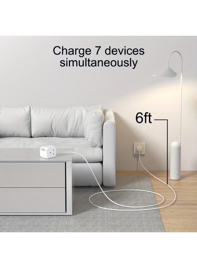 FUDIYA A New Power Strip Featuring Three AC Outlets, One Main Switch, Two USB-A Ports, Two Type-C Ports, And a 6-Foot Extension Cord, Designed for Use in Homes, Offices, Kitchens, Garages, And Dormitories - Image 5