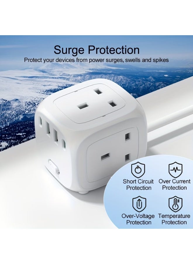 FUDIYA A New Power Strip Featuring Three AC Outlets, One Main Switch, Two USB-A Ports, Two Type-C Ports, And a 6-Foot Extension Cord, Designed for Use in Homes, Offices, Kitchens, Garages, And Dormitories - Image 4